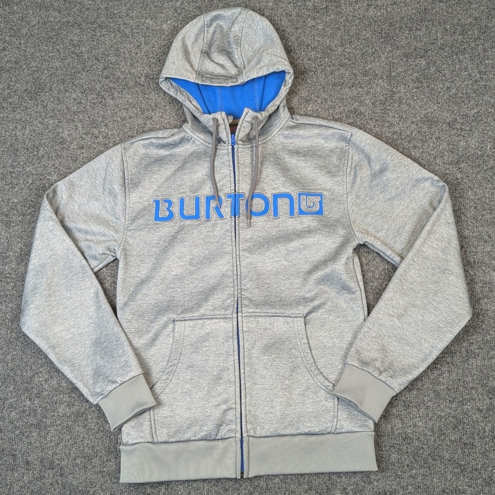 Burton Dryride Bonded Full Zip Snowboard Hoodie Gray Blue Logo Mens Small